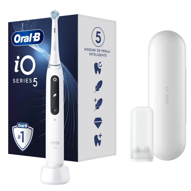 Set Periuta electrica cu tehnologie magnetica si micro-vibratii iO5 + Trusa de voiaj Alb, Oral-B — preț și oferte