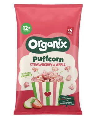 Puffcorn Bio Snack Căpșuni și Mere, 12L+, 10 g, Organix