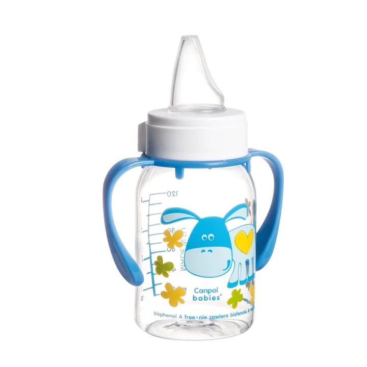 Cn 11/823_blu biberon cu maner, gat ingust, pp cute animals 120ml Canpol CANPOL BABIES — preț și oferte