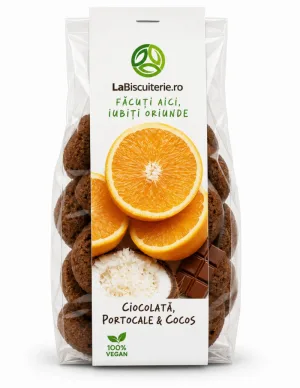 Biscuiți Vegani cu Cacao, Portocale și Cocos, 140 g, LaBiscuiterie