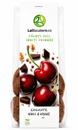 Biscuiți Vegani cu Ciocolată, Nuci și Vișine, 140 g, LaBiscuiterie