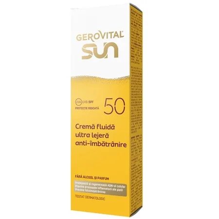 Crema fluida de fata anti-imbatranire cu SPF 50 Sun, 50 ml, Gerovital — preț și oferte