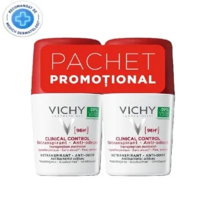 Vichy Clinical Control Roll-On anti-transpirant 96H fara alcool 50 ml 2 flacoane bipack, L'Oréal