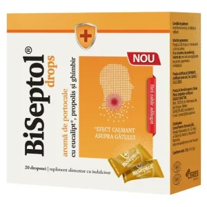 Biseptol drops aroma portocale cu eucalipt, propolis si ghimbir 20 dropsuri