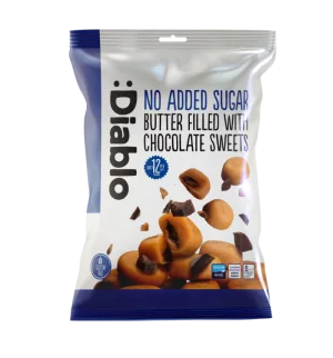 Drosuri fara zahar cu unt si umplutura de ciocolata, 75g, Diablo