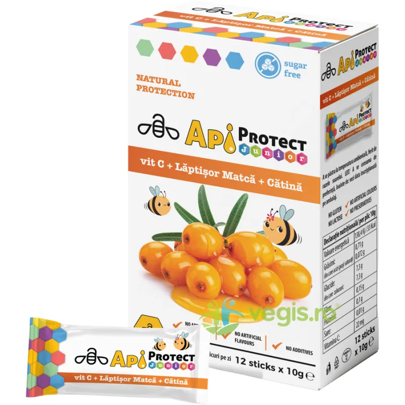 Miere Apiprotect Junior cu Vitamina C, Laptisor de Matca si Catina 12 plicuri x 10g Apidava Cosmetic Line — preț și oferte