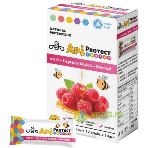Miere Apiprotect Junior cu Vitamina C, Laptisor de Matca si Zmeura 12 plicuri x 10g