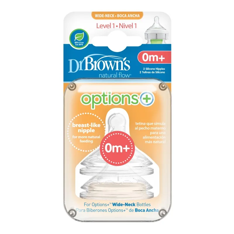 Tetine gat larg Options+ Nivel 1, 2 bucati, Dr. Brown's — preț și oferte