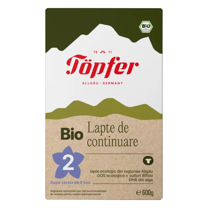 Lapte praf Bio 2 de la 6 luni, 600g, Topfer — preț și oferte