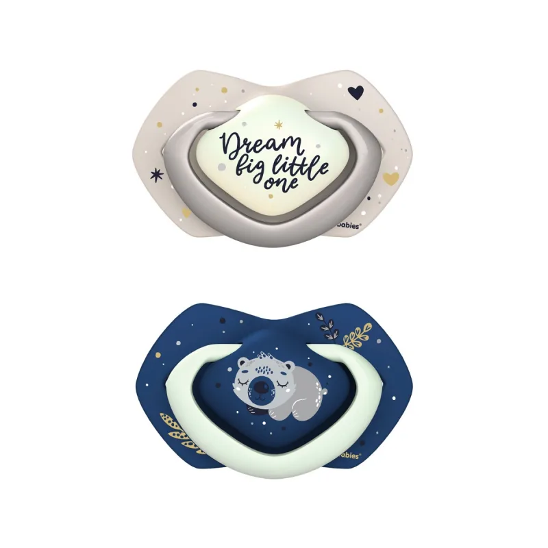 Suzeta simetrica fosforescenta din silicon 22/659 Blu Sleepy Koala 6-18 luni, 2 bucati, Canpol babies — preț și oferte