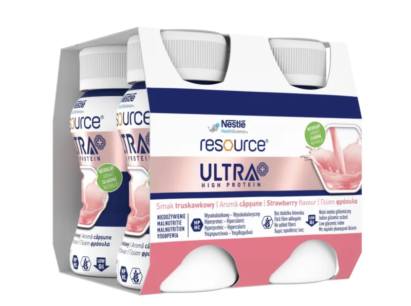 Nestlé Resource® Ultra+ High Protein cu Aromă de Căpșuni, 4 x 125 ml — preț și oferte