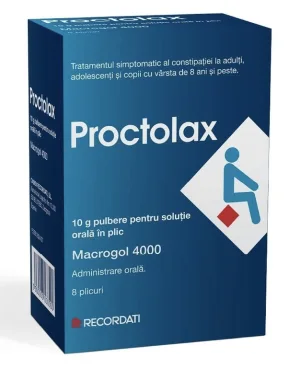 Proctolax 10 g x 8 Plicuri cu Pulbere pentru Soluție Orală, Casen Recordati