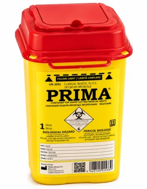 Recipient din Plastic pentru Deșeuri Medicale, 1 L, Med Tehnica