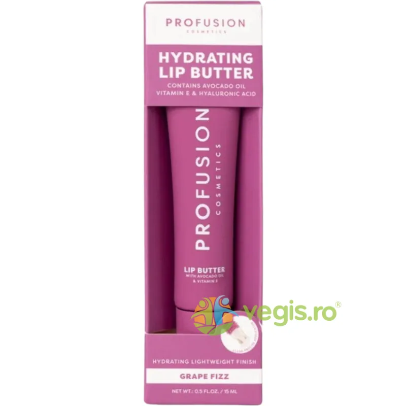 Gloss Hidratant pentru Buze cu Ulei de Avocado, Vitamina E si Acid Hialuronic Lip Butter Nuanta Grape Fizz 15ml PROFUSION COSMETICS — preț și oferte