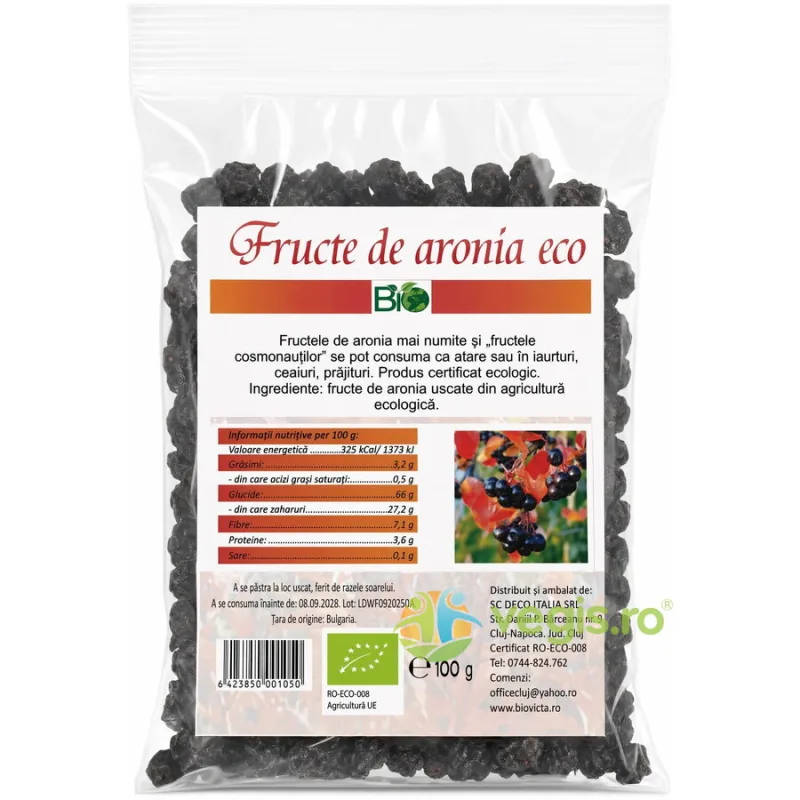 Fructe de Aronia Uscate fara Indulcitori Ecologice/Bio 100g Deco Italia — preț și oferte