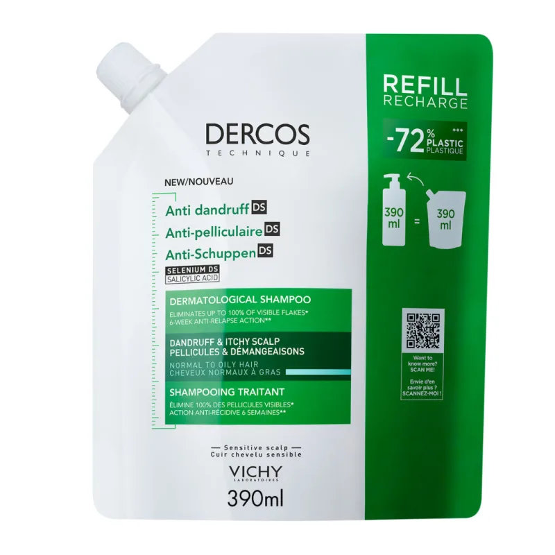Rezerva eco sampon anti-matreata pentru par normal-gras Dercos, 390 ml, Vichy — preț și oferte