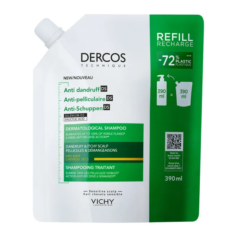 Rezerva eco sampon anti-matreata pentru par uscat Dercos, 390 ml, Vichy — preț și oferte