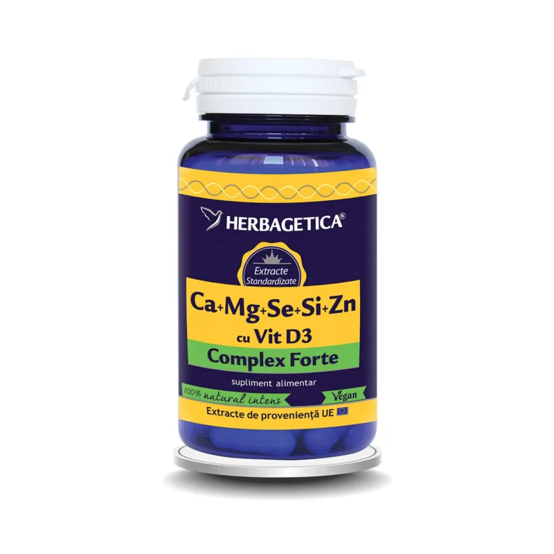 Ca + Mg + Se + Si + Zn Organice cu D3 60 capsule HERBAGETICA — preț și oferte