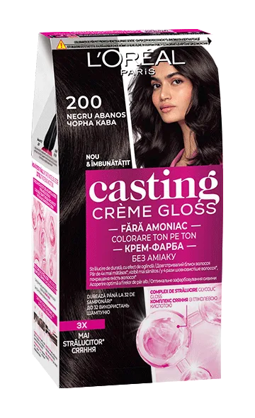 Vopsea de par semi-permanenta fara amoniac Casting Creme Gloss 200 Negru Abanos, 180ml, L'Oreal Paris — preț și oferte