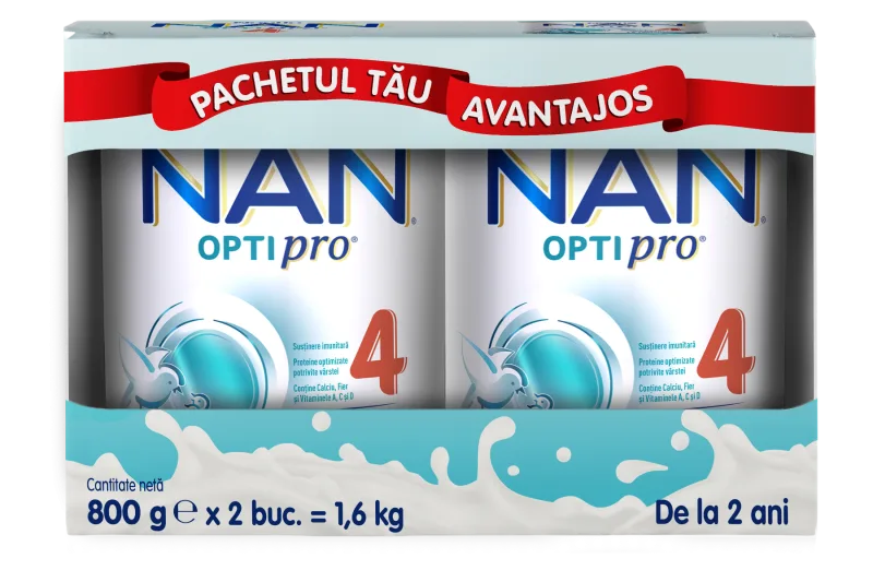 Pachet Nan 4 Optipro +2 ani, 2 x 800g, Nestle — preț și oferte
