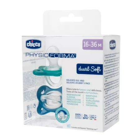 Suzeta anatomica PhysioForma Dual Soft Bleu 16-36 luni, 2 bucati, Chicco — preț și oferte