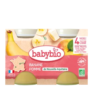 Piure de mere si banane Bio, 2 x 130g, BabyBio