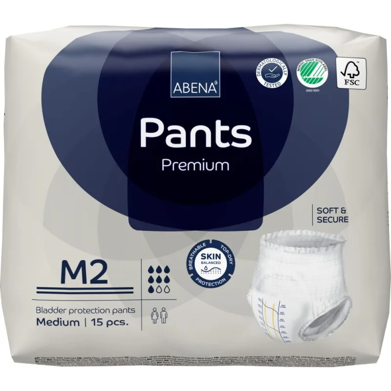 Scutece chilot pentru persoane active 80-110 cm M2 Premium Pants cu absorbtie 1900ml, 15 bucati, Abena — preț și oferte