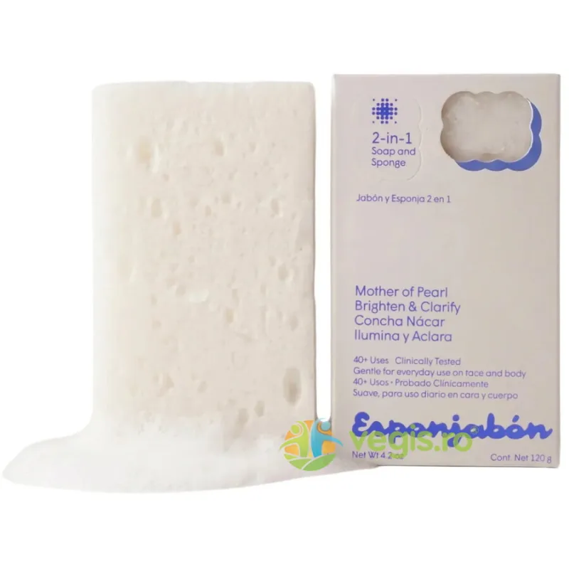 Burete de Baie si Sapun Incorporat 2 in 1 cu Efect Iluminator Mother of Pearl 120g ESPONJABON — preț și oferte