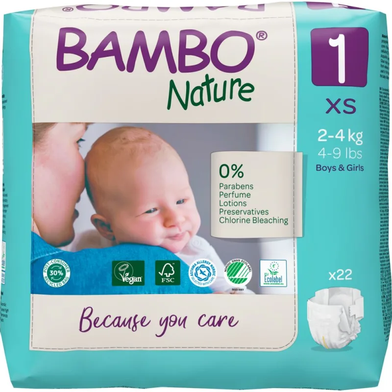 Scutece Ecolabel Nr. 1 pentru 2-4 kg, 22 bucati, Bambo Nature — preț și oferte