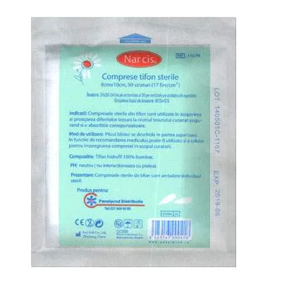 Comprese sterile din tifon 10cm x 8cm, 50 straturi, Narcis — preț și oferte