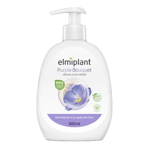 Sapun lichid cu seminte de in si lapte din orez Purple Bouquet, 500ml, Elmiplant — preț și oferte