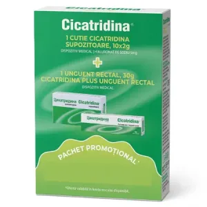 Cicatridina  supozitoare rectale 10 buc + Cicatridina plus unguent rectal 30g - 50% din al doilea ,pachet