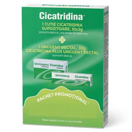 Cicatridina  supozitoare rectale 10 buc + Cicatridina plus unguent rectal 30g - 50% din al doilea ,pachet NATURPHARMA — preț și oferte