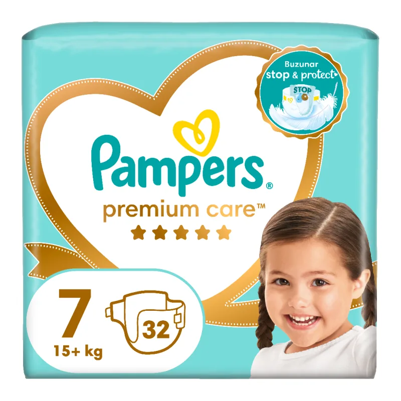 Scutece Premium Care, marimea 7, 17+kg, 32 bucati, Pampers — preț și oferte