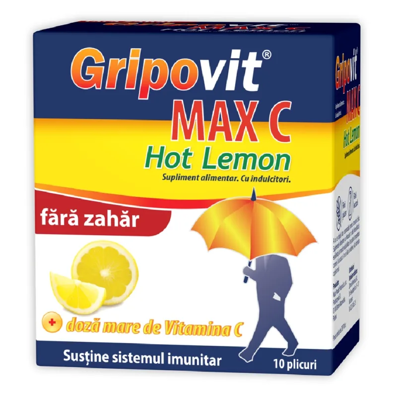 Gripovit Max C Hot Lemon fara zahar, 10 plicuri, Zdrovit — preț și oferte