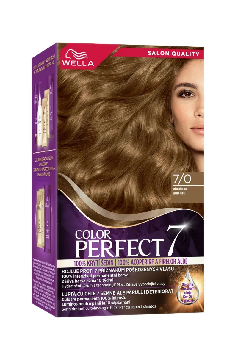 Vopsea de par permanenta Blond Mediu 7/0 Color Perfect, 135ml, Wella — preț și oferte