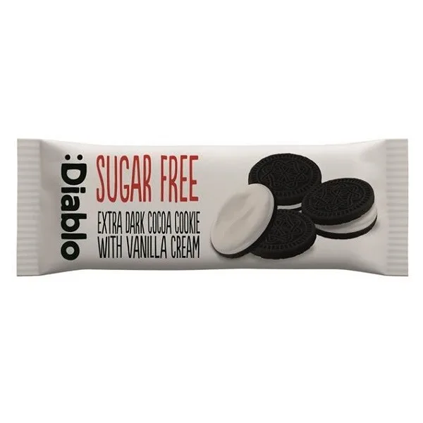Biscuiti cu cacao fara zahar cu umplutura de vanilie, 44g, Diablo — preț și oferte