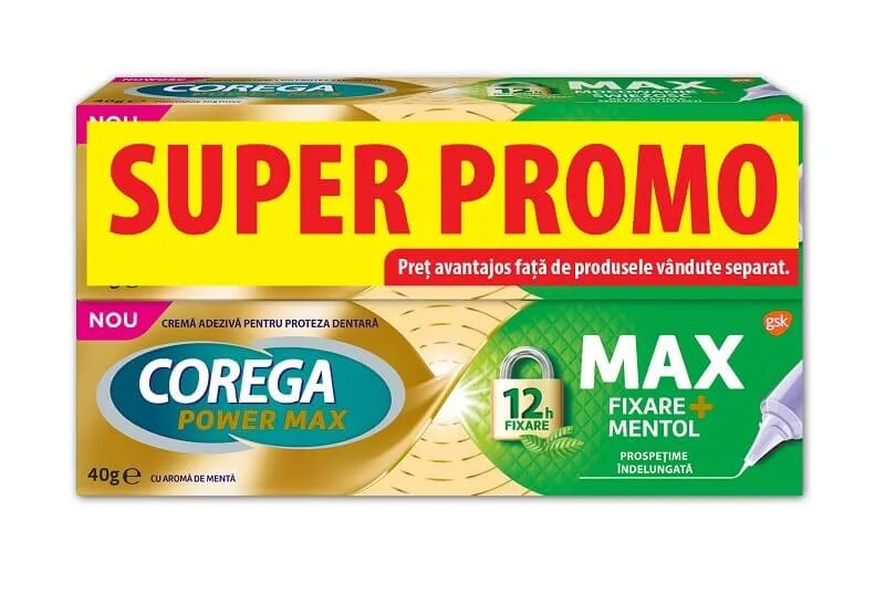 Corega Max Fixare + Mentol Crema adeziva 40 g 1 + 1 — preț și oferte