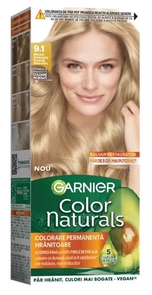 Vopsea de par permanenta Color Naturals 9.1 Blond Cenusiu Foarte Deschis, 112ml, Garnier