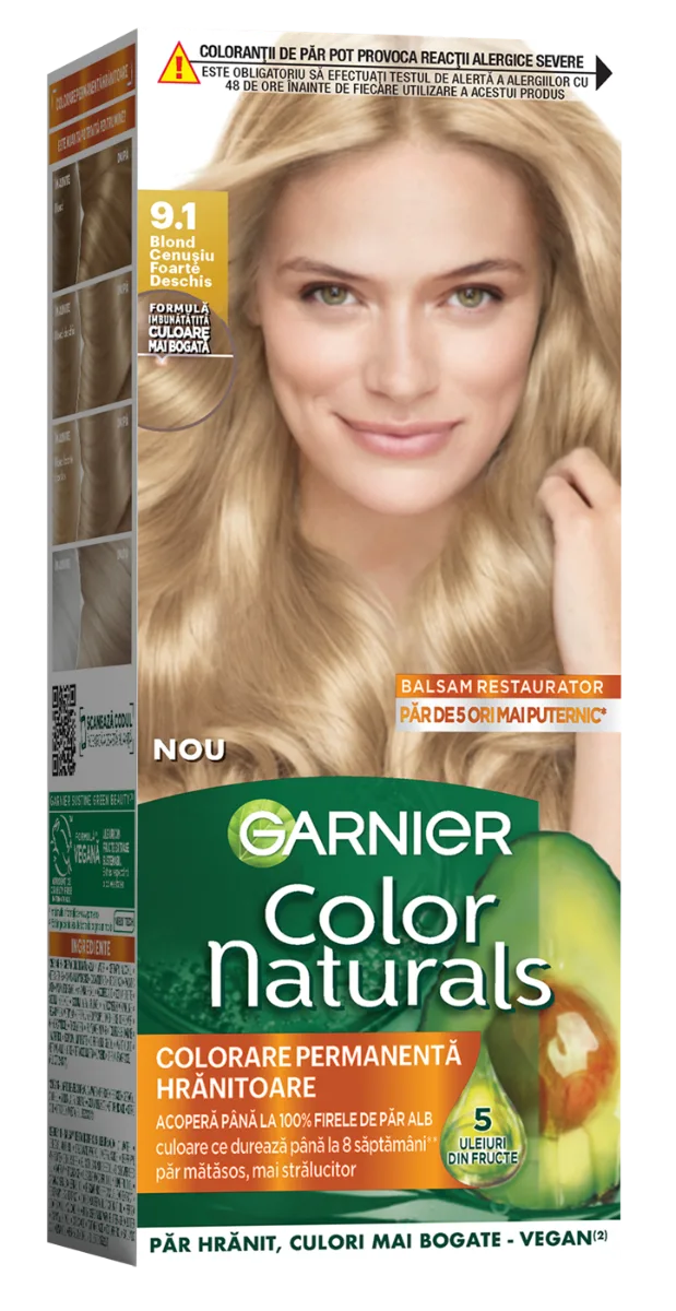 Vopsea de par permanenta Color Naturals 9.1 Blond Cenusiu Foarte Deschis, 112ml, Garnier — preț și oferte