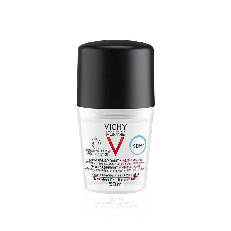 Vichy Homme Deodorant roll-on antiperspirant 48h anti-urme 50 ml — preț și oferte