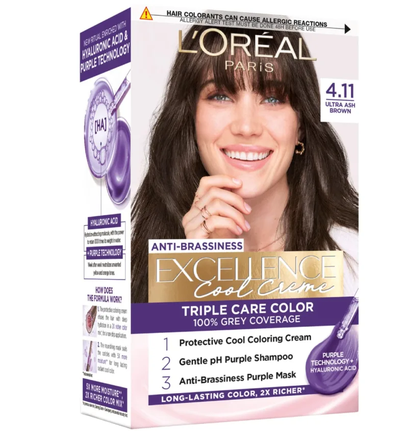Vopsea de par permanenta Excellence Cool Creme 4.11 Saten Ultra-Cenusiu, 192ml, L'Oreal Paris — preț și oferte