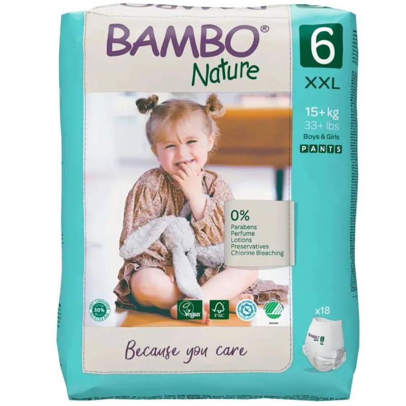 Scutece Eco Friendly Pants Nr 6, 15kg+, 18 bucati, Bambo Nature — preț și oferte
