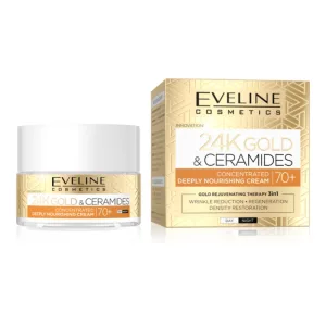 Crema pentru fata anti-rid 70+ hranitoare cu aur 24K si ceramide, 50ml, Eveline Cosmetics
