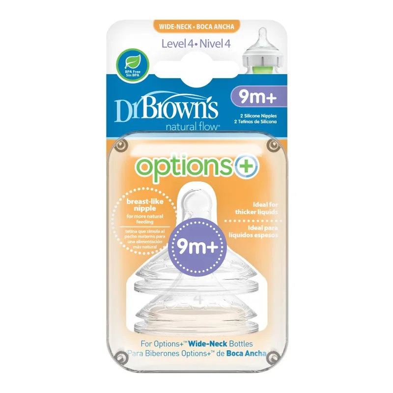 Tetine gat larg Options+ Nivel 4, 2 bucati, Dr. Brown's — preț și oferte