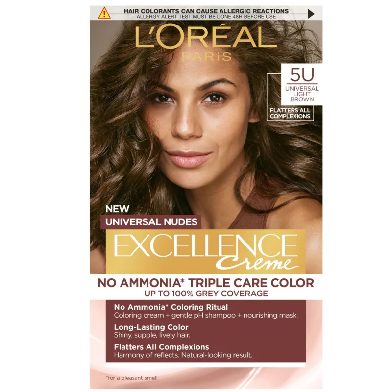 Vopsea de par permanenta fara amoniac Excellence Universal Nudes 5U Light Brown, 192ml, L'Oreal Paris — preț și oferte