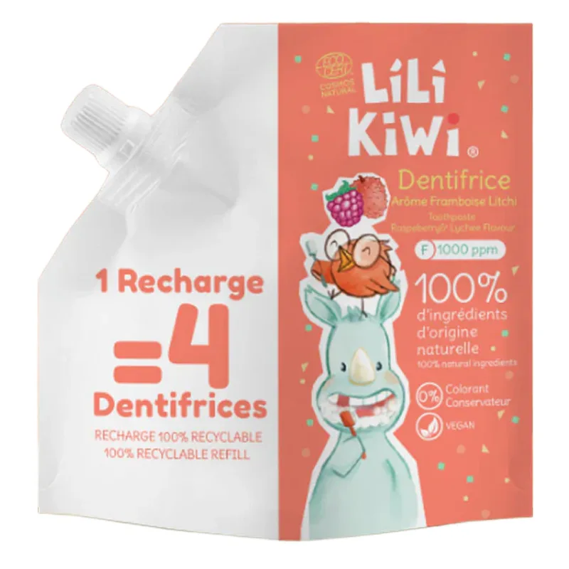 Rezerva Pasta de dinti pentru copii, 3-12 ani, Zmeura si litchi, 120 ml, Lilikiwi — preț și oferte