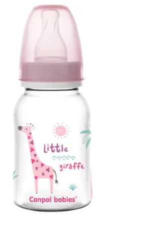 Canpol 11/851 biberon cu gat ingust pp cute animals 0+ luni 120 ml pink