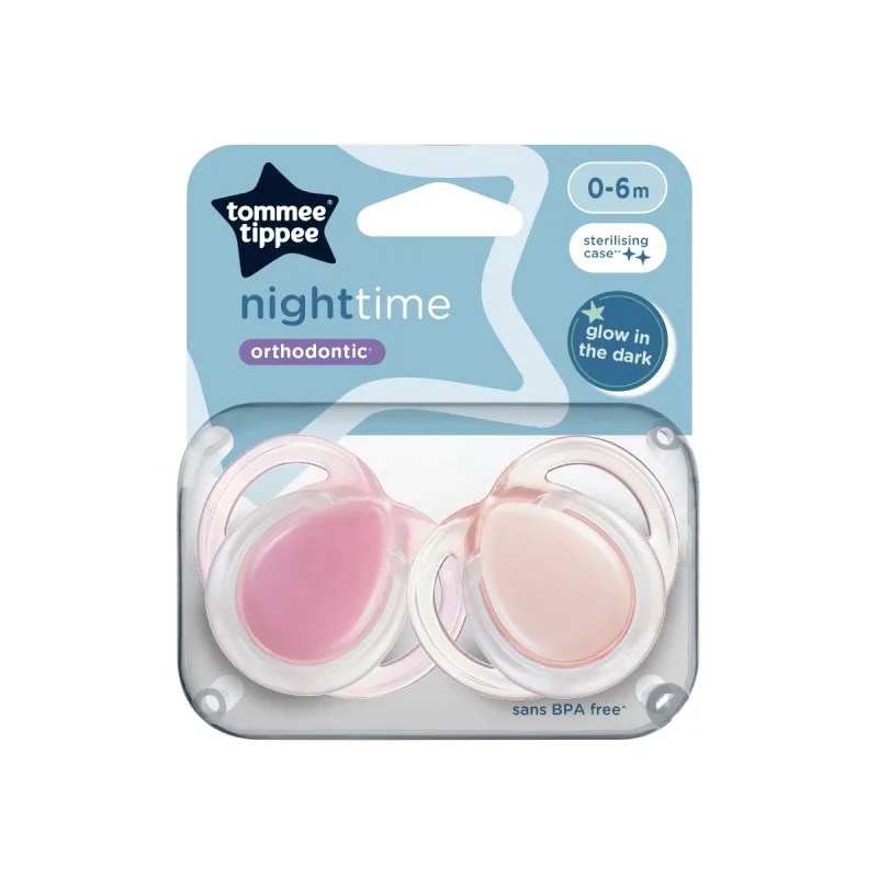 Suzeta ortodontica de noapte care lumineaza in intuneric pentru 0-6 luni Transparent/Roz, 2 bucati, Tommee Tippee — preț și oferte