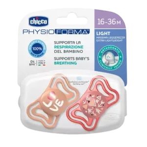 Suzete din silicon pentru copii 16-36 luni PhysioForma Light Glow Roz, 2 bucati, Chicco